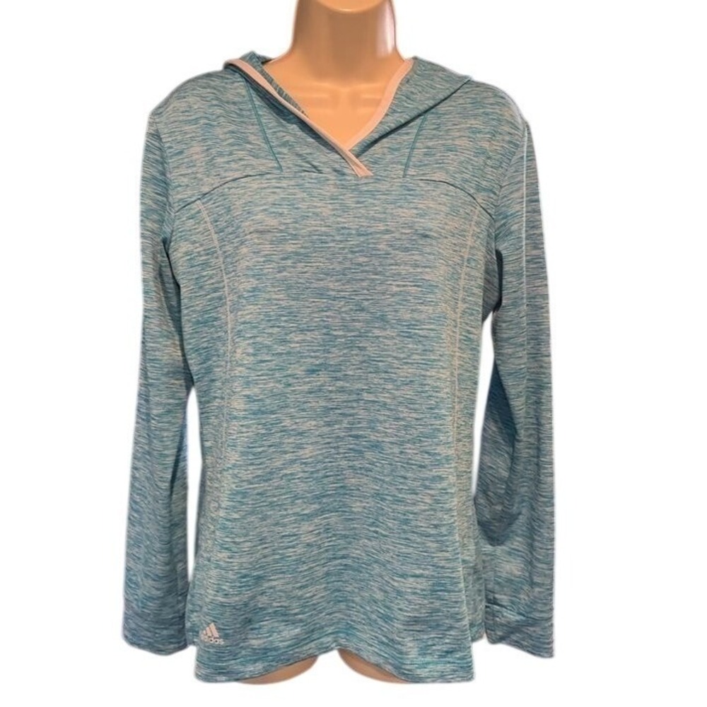 Adidas Womens Space Dye Hooded Pullover Blue White Grande Dunes Golf Top L